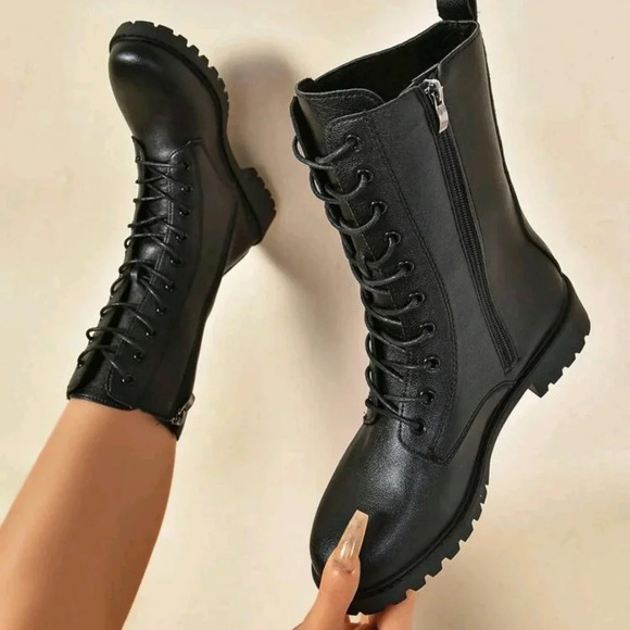 Women Fashion Lace-Up Mid-Calf Boots Casual Comfortable Short Boots High-Top - Picture 1 of 7